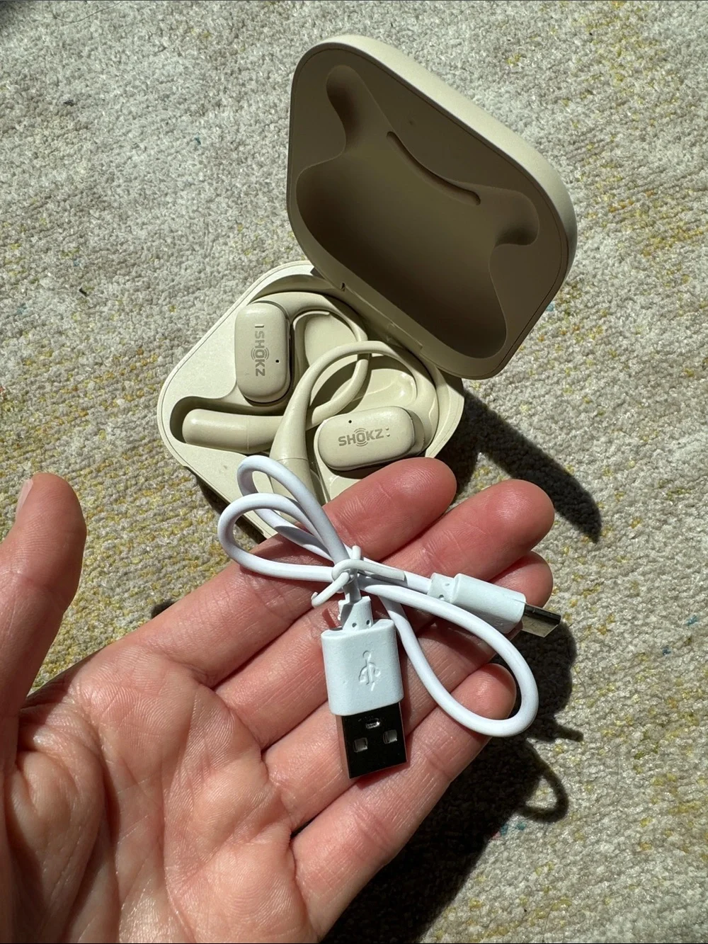 Shokz Beige Wireless Bone Conduction Headset with Charging Case